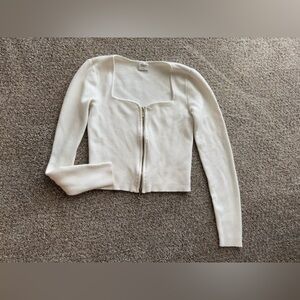 Abercrombie & Fitch Cropped Zip Front Long Sleeve Knit Sweater white -size S